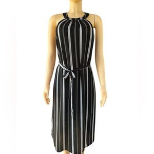 Elegant Black and White Striped Halter Dress